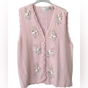 Kathy Lee Pink Y2k Embroidered Floral Knit Vest Sweater/20W